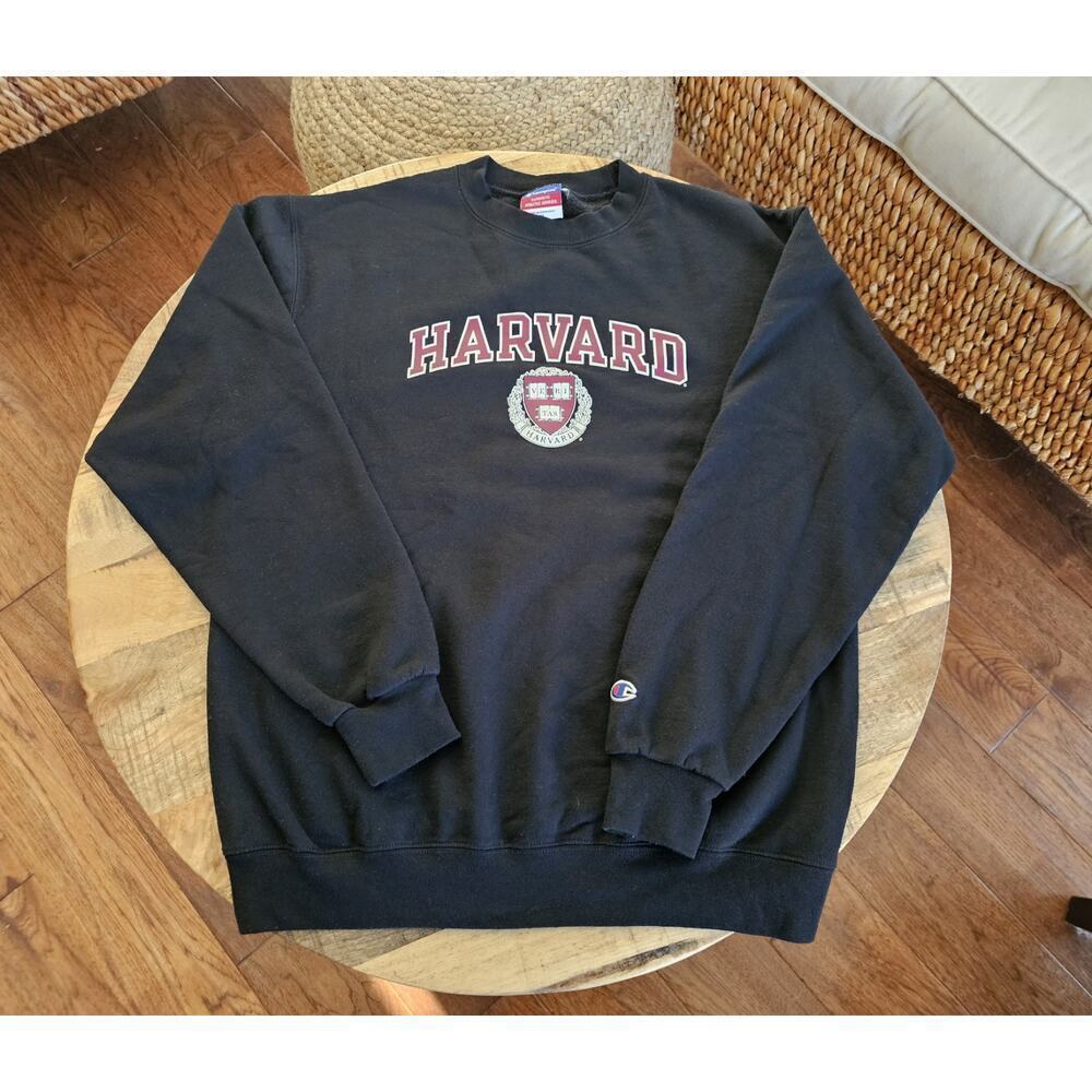 Harvard Champion Sweatshirt Size M Black Crest University College Logo